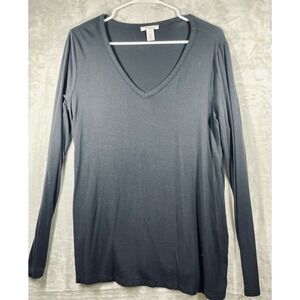 Daily Ritual Women's Soft Jersey Long-Sleeve V-Neck T-Shirt Black Sz Large